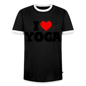 I Love Yoga - Männer Kontrast-T-Shirt - Schwarz/Weiß - Vorne - AI Model Female 172 light (172cm) & AI Model Male 178 light (178cm)