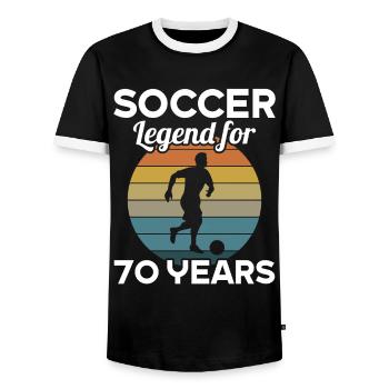This football legend is 70 years 70 birthday - Men's Ringer Shirt - black/white - Front - AI Model Female 172 light (172cm) & AI Model Male 178 light (178cm)