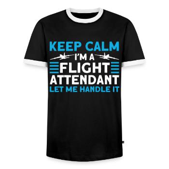 Flugbegleiter Stewardess Cabin Crew - Männer Kontrast-T-Shirt - Schwarz/Weiß - Vorne - AI Model Female 172 light (172cm) & AI Model Male 178 light (178cm)