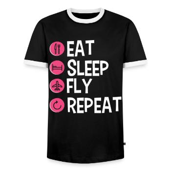 Flugbegleiter Stewardess Cabin Crew - Männer Kontrast-T-Shirt - Schwarz/Weiß - Vorne - AI Model Female 172 light (172cm) & AI Model Male 178 light (178cm)