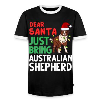 Australian Shepherd Weihnachten Hund Welpe - Männer Kontrast-T-Shirt - Schwarz/Weiß - Vorne - AI Model Female 172 light (172cm) & AI Model Male 178 light (178cm)