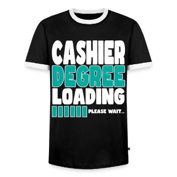 Le caissier invite à la formation - T-shirt contrasté Homme - noir/blanc - Devant - AI Model Female 172 light (172cm) & AI Model Male 178 light (178cm)