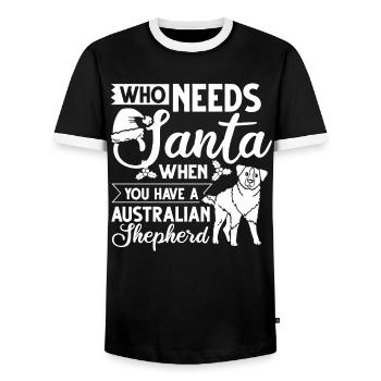 Australian Shepherd Weihnachten Hund Welpe - Männer Kontrast-T-Shirt - Schwarz/Weiß - Vorne - AI Model Female 172 light (172cm) & AI Model Male 178 light (178cm)