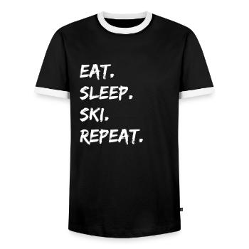 Ski - eat. Sleep. ski. repeat. - Men's Ringer Shirt - black/white - Front - AI Model Female 172 light (172cm) & AI Model Male 178 light (178cm)