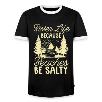 Rafting River Life Because Beaches Kayak Paddling - Men's Ringer Shirt - black/white - Front - AI Model Female 172 light (172cm) & AI Model Male 178 light (178cm)