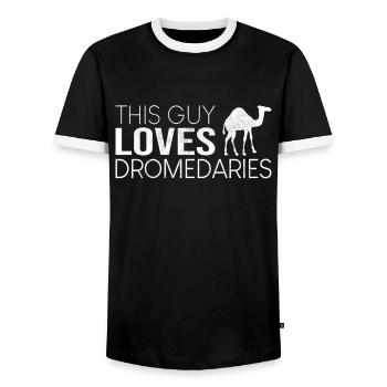 This guy likes dromedaries - Men's Ringer Shirt - black/white - Front - AI Model Female 172 light (172cm) & AI Model Male 178 light (178cm)