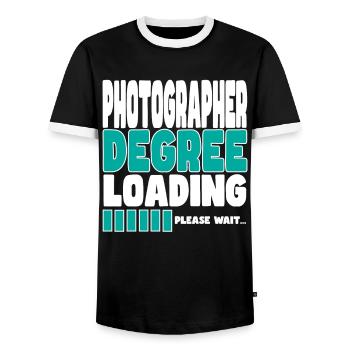 Photographer invites training - Men's Ringer Shirt - black/white - Front - AI Model Female 172 light (172cm) & AI Model Male 178 light (178cm)