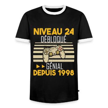 niveau 24 débloqué génial depuis 1998 - T-shirt contrasté Homme - noir/blanc - Devant - AI Model Female 172 light (172cm) & AI Model Male 178 light (178cm)