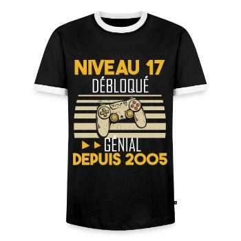 niveau 17 débloqué génial depuis 2005 - T-shirt contrasté Homme - noir/blanc - Devant - AI Model Female 172 light (172cm) & AI Model Male 178 light (178cm)