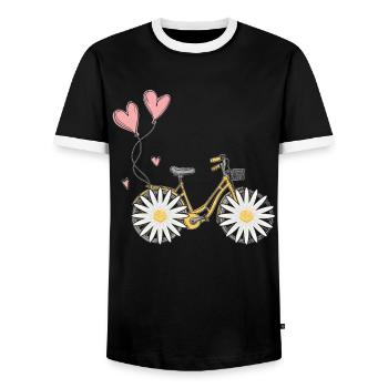 Daisy Bike Women Flower Bicycle Garden - Men's Ringer Shirt - black/white - Front - AI Model Female 172 light (172cm) & AI Model Male 178 light (178cm)