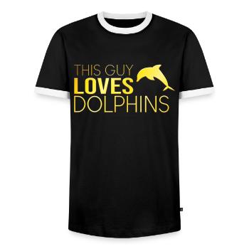 This guy loves dolphins - Men's Ringer Shirt - black/white - Front - AI Model Female 172 light (172cm) & AI Model Male 178 light (178cm)
