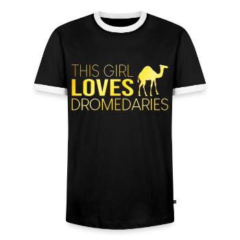 This girl loves dromedaries - Men's Ringer Shirt - black/white - Front - AI Model Female 172 light (172cm) & AI Model Male 178 light (178cm)