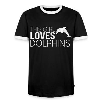 Cette fille aime les dauphins - T-shirt contrasté Homme - noir/blanc - Devant - AI Model Female 172 light (172cm) & AI Model Male 178 light (178cm)