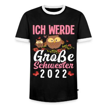 Eulen Ich Werde Große Schwester 2022 - Männer Kontrast-T-Shirt - Schwarz/Weiß - Vorne - AI Model Female 172 light (172cm) & AI Model Male 178 light (178cm)