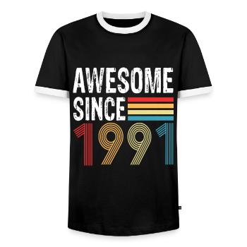 Génial depuis 1991 Anniversaire 1991 Millésime 1991 - T-shirt contrasté Homme - noir/blanc - Devant - AI Model Female 172 light (172cm) & AI Model Male 178 light (178cm)