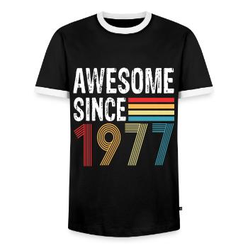 Awesome Since 1977 Birthday 1977 Vintage 1977 - Men's Ringer Shirt - black/white - Front - AI Model Female 172 light (172cm) & AI Model Male 178 light (178cm)