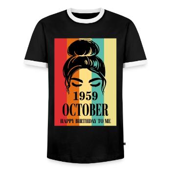 October 1959 Happy Birthday To Me - Männer Kontrast-T-Shirt - Schwarz/Weiß - Vorne - AI Model Female 172 light (172cm) & AI Model Male 178 light (178cm)