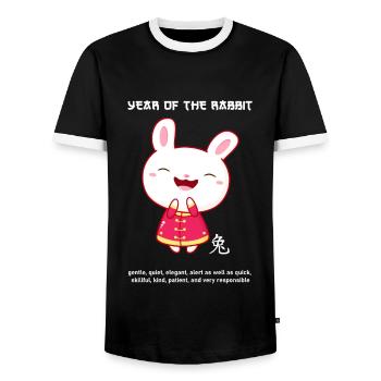 Kawaii Chinese New Year Zodiac Sign - Men's Ringer Shirt - black/white - Front - AI Model Female 172 light (172cm) & AI Model Male 178 light (178cm)