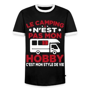 J'aime Camping C'est Mon Style De Vie Camping Car - T-shirt contrasté Homme - noir/blanc - Devant - AI Model Female 172 light (172cm) & AI Model Male 178 light (178cm)
