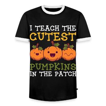 Cute Pumpkins Pumpkin Teacher School Halloween - Men's Ringer Shirt - black/white - Front - AI Model Female 172 light (172cm) & AI Model Male 178 light (178cm)
