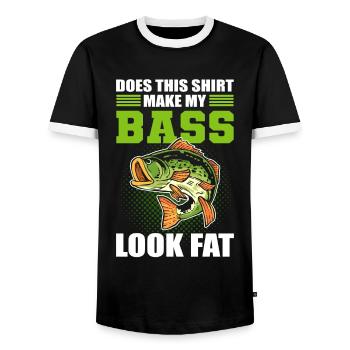 Does This Shirt Make My Bass Look Fat Fish Bass - Men's Ringer Shirt - black/white - Front - AI Model Female 172 light (172cm) & AI Model Male 178 light (178cm)