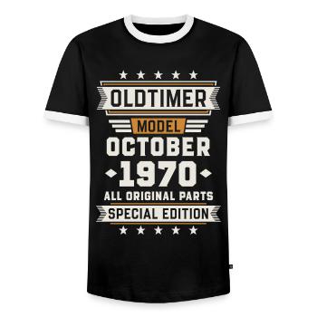 Oldtimer Oktober 1970 Geburtstag Geschenk - Männer Kontrast-T-Shirt - Schwarz/Weiß - Vorne - AI Model Female 172 light (172cm) & AI Model Male 178 light (178cm)