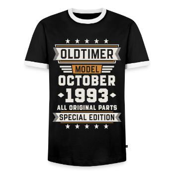 Oldtimer Oktober 1993 Geburtstag Geschenk - Männer Kontrast-T-Shirt - Schwarz/Weiß - Vorne - AI Model Female 172 light (172cm) & AI Model Male 178 light (178cm)