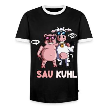 Lustiges Sau Kuhl Kuh Schwein Landtiere Bauernhof - Männer Kontrast-T-Shirt - Schwarz/Weiß - Vorne - AI Model Female 172 light (172cm) & AI Model Male 178 light (178cm)