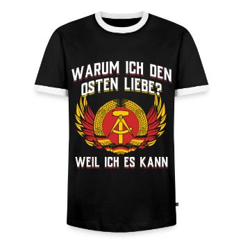 Ostdeutschland Geschenk Osten Ossi DDR Ostalgie - Männer Kontrast-T-Shirt - Schwarz/Weiß - Vorne - AI Model Female 172 light (172cm) & AI Model Male 178 light (178cm)