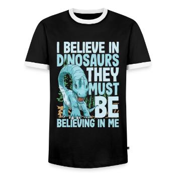 I Believe In Dinosaurs They Must Be Believing In - Männer Kontrast-T-Shirt - Schwarz/Weiß - Vorne - AI Model Female 172 light (172cm) & AI Model Male 178 light (178cm)