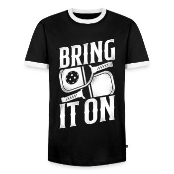 Pickleball Bring It On - Men's Ringer Shirt - black/white - Front - AI Model Female 172 light (172cm) & AI Model Male 178 light (178cm)