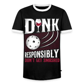Pickleball Pun Wine Dink - Men's Ringer Shirt - black/white - Front - AI Model Female 172 light (172cm) & AI Model Male 178 light (178cm)