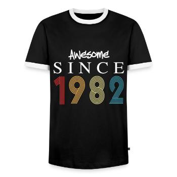 Awesome Since 1982 Birthday 1982 Vintage 1982 - Men's Ringer Shirt - black/white - Front - AI Model Female 172 light (172cm) & AI Model Male 178 light (178cm)