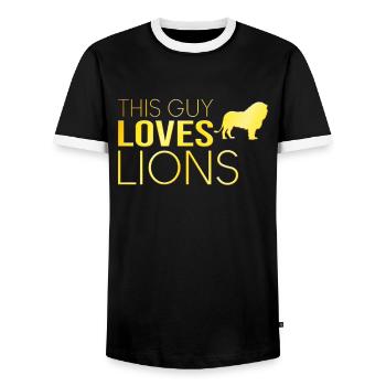 Type Lion Saying - Men's Ringer Shirt - black/white - Front - AI Model Female 172 light (172cm) & AI Model Male 178 light (178cm)