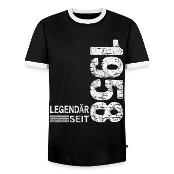 Geburtstag Geboren 1958 Mann Legendär seit 1958 - Männer Kontrast-T-Shirt - Schwarz/Weiß - Vorne - AI Model Female 172 light (172cm) & AI Model Male 178 light (178cm)