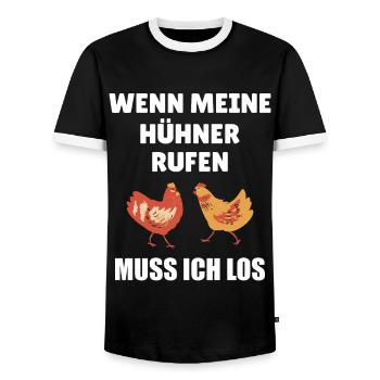Wenn meine Hühner rufen muss ich los Henne Züchten - Männer Kontrast-T-Shirt - Schwarz/Weiß - Vorne - AI Model Female 172 light (172cm) & AI Model Male 178 light (178cm)