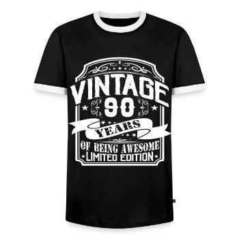 Birthday Vintage 90 Years Limited Edition - Men's Ringer Shirt - black/white - Front - AI Model Female 172 light (172cm) & AI Model Male 178 light (178cm)