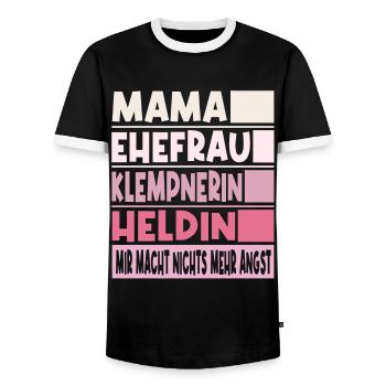 KLEMPNERIN Mama Ehefrau Heldin - Männer Kontrast-T-Shirt - Schwarz/Weiß - Vorne - AI Model Female 172 light (172cm) & AI Model Male 178 light (178cm)
