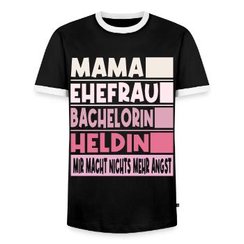 Bachelorin Mama Ehefrau Heldin - Männer Kontrast-T-Shirt - Schwarz/Weiß - Vorne - AI Model Female 172 light (172cm) & AI Model Male 178 light (178cm)