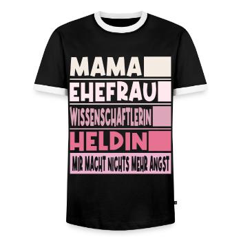 Wissenschaftlerin Mama Ehefrau Heldin - Männer Kontrast-T-Shirt - Schwarz/Weiß - Vorne - AI Model Female 172 light (172cm) & AI Model Male 178 light (178cm)