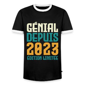 génial depuis 2023 - T-shirt contrasté Homme - noir/blanc - Devant - AI Model Female 172 light (172cm) & AI Model Male 178 light (178cm)