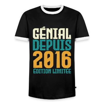 Génial depuis 2016 - T-shirt contrasté Homme - noir/blanc - Devant - AI Model Female 172 light (172cm) & AI Model Male 178 light (178cm)
