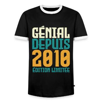 Génial depuis 2010 - T-shirt contrasté Homme - noir/blanc - Devant - AI Model Female 172 light (172cm) & AI Model Male 178 light (178cm)