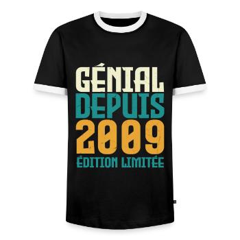 Génial depuis 2009 - T-shirt contrasté Homme - noir/blanc - Devant - AI Model Female 172 light (172cm) & AI Model Male 178 light (178cm)
