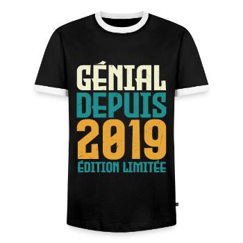 Génial depuis 2019 - T-shirt contrasté Homme - noir/blanc - Devant - AI Model Female 172 light (172cm) & AI Model Male 178 light (178cm)