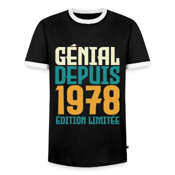 Génial depuis 1978 - T-shirt contrasté Homme - noir/blanc - Devant - AI Model Female 172 light (172cm) & AI Model Male 178 light (178cm)