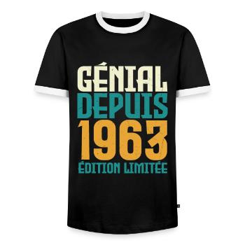 Génial depuis 1963 - T-shirt contrasté Homme - noir/blanc - Devant - AI Model Female 172 light (172cm) & AI Model Male 178 light (178cm)