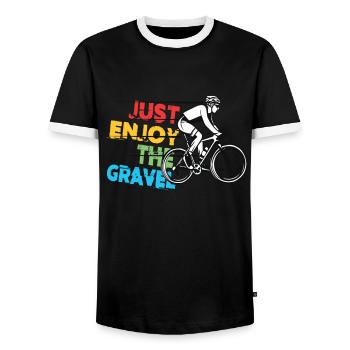 Just Enjoy The Gravel - Gravel Bike Gravel Ride - Men's Ringer Shirt - black/white - Front - AI Model Female 172 light (172cm) & AI Model Male 178 light (178cm)