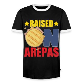 Raised On Arepas - Men's Ringer Shirt - black/white - Front - AI Model Female 172 light (172cm) & AI Model Male 178 light (178cm)