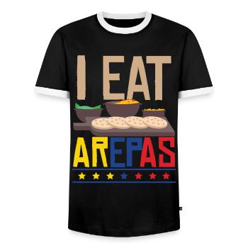 Je mange des arepas - T-shirt contrasté Homme - noir/blanc - Devant - AI Model Female 172 light (172cm) & AI Model Male 178 light (178cm)